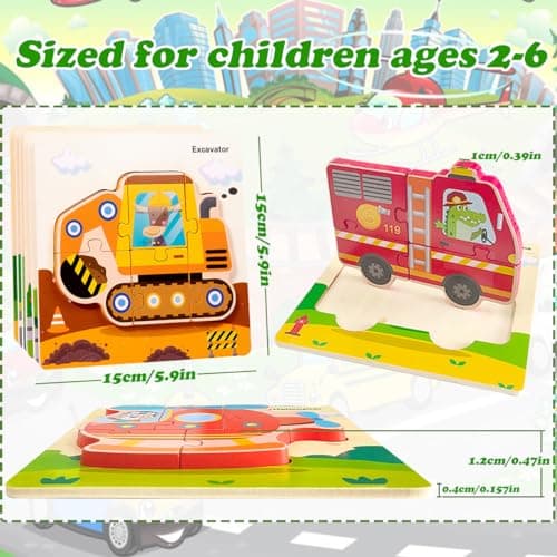 LEcylankEr Puzzle Enfant 1 2 3 Ans, 6 Pièces Puzzle Bois Dinosaure/Voiture, Puzzle Bebe Montessori pour 1 2 3 Ans, Cadeau pour Garçons Filles (Voiture)
