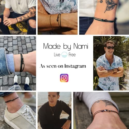 Bracelet Fin pour Hommes et Femmes avec Fermoir Mousqueton Artisanal - Bijoux de Surfeur Maritime - Bracelet Minimaliste en Tissu - 100% Étanche et Réglable (Noir Argent)