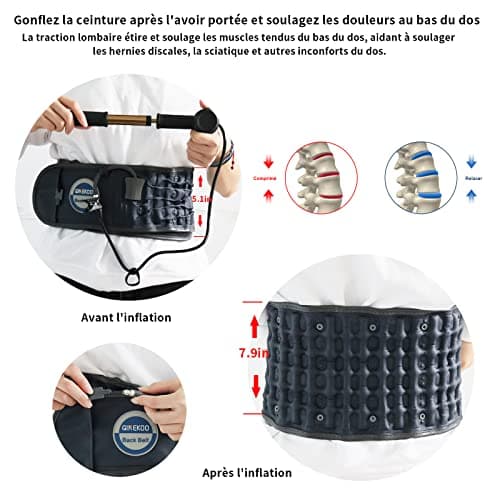 Ginekoo Ceinture de décompression pour le dos – Ceinture de traction à air de la colonne vertébrale pour soutien lombaire et douleurs lombaires – Ceinture de traction lombaire – Bleu (73,7 à 124,5 cm)