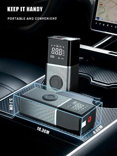 OneAmg Compresseur à Air Portatif 6000mAh Batterie USB Rechargeable Gonfleur Pneus Voiture sans Fil 150PSI/10,3Bar/12V/120W avec Éclairage d'urgence LED et 5 Modes de Gonflage pour Velo Moto Ballon