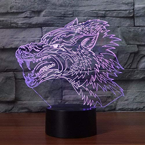 YTDZLTD Illusion Optique 3D Loup Nuit Lampe 16 Couleurs Changeantes Puissance USB Télécommande Contact Switch Lampe Décorative LED Lampe de Table Anniversaire Noël Cadeau Enfants Jouets