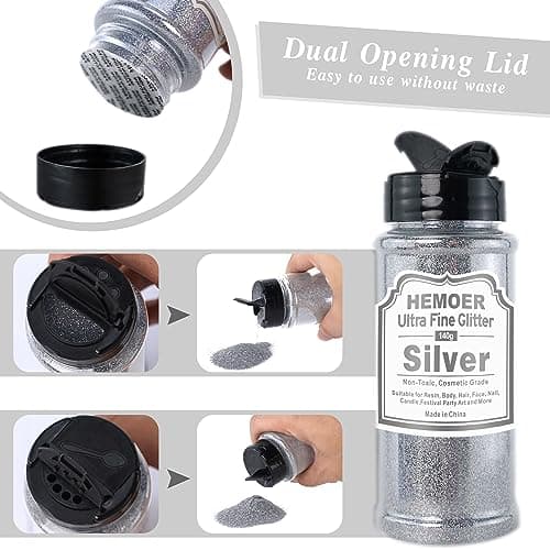 Argent Paillettes Ultra Fines, 140g en Résine Paillettes Métallique pour époxy, Gobelets, Bougies, Arts de la Peinture, Cheveux, Visage, Corps, Yeux, Nail art, Festival