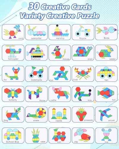 Puzzle en Bois-Tangram 210PCS,Jouets éducatifs Classiques-Jouets Montessori,Bois Scie Sauteuse Éducatif Géométrique Jeu,30 Pcs Cartes de Conception et Sac de Rangement pour Enfants