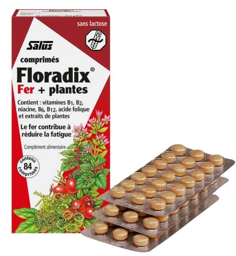 Salus Floradix Fer + Plantes - Formule Liquide Anti-Fatigue Riche en Fer - Enrichi en Vitamine C pour une Bonne Absorption - 84 comprimés
