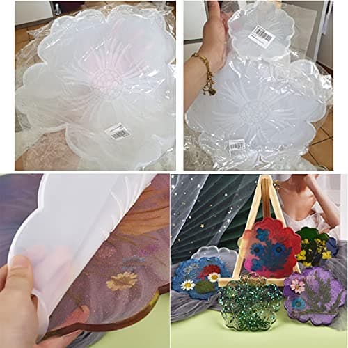 Coaster Moule Resine Forme de Fleur Dessous de Verre Irrégulier pour la Décoration Résine époxy pour la Décoration de Fleur Tapis de Bol Grande Forme de Fleur de Moule en Résine le Bricolage(2 Pièces)