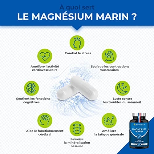 Magnésium Marin et Vitamine B6 | Breveté Simag55TM | Combat Efficacement la Fatigue | 150 mg/jour | 120 Gélules d'Origine Végétale | 4 Mois de Cure | Fabrication Française | Nutrimea