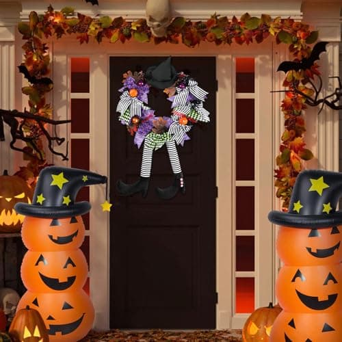 NEMMXUB 35cm Couronne Halloween, Guirlande de Sorcière, Couronne de Porte Halloween, Couronne de Sorcières Chapeau de sorcière Couronne de citrouilles,pour Cour,l'arbre,Porche Décor Murales Fenêtres