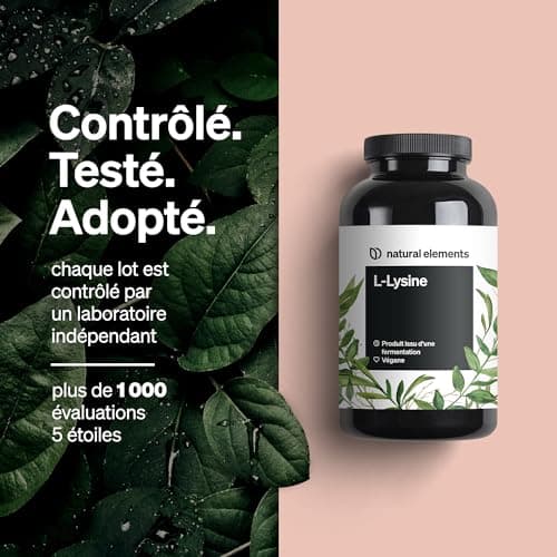 L-Lysine – 365 gélules – 1 000 mg par dose journalière – issu d’une fermentation végétale – végane, hautement dosé, sans additifs – fabriqué et contrôlé en laboratoire en Allemagne