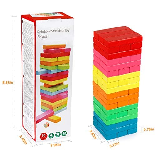 Coogam Blocs en Bois Jeu D'empilement avec Sac De Rangement, Coloré Équilibrage Puzzles Jouets d'apprentissage Éducatif Tri Famille Jeux Montessori Jouets Cadeaux