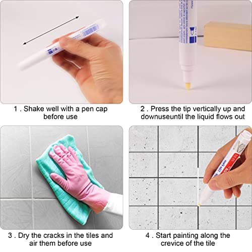 Stylo de Carrelage Blanc, 6 PièCes Stylos à Joints Blanc, Stylos à Coulis de RéParation de Carrelage Pour Joints de Carrelage de Cuisine Et Salle de Bain Marqueur de RéParation Pour Carrelage