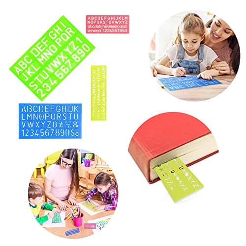 4Pcs Pochoir de Lettre et Chiffre,Pochoirs Alphabet Réutilisable en Plastique,Lettres Dessin Règle pour Tous Les Enfants,Cadeau de Idéal,Multicolore