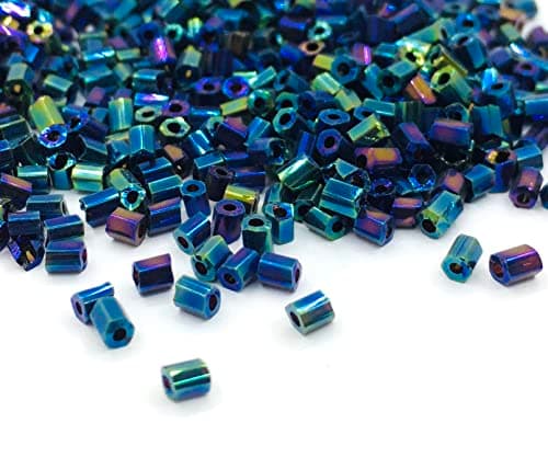 Lot de 5000 perles de rocaille de 2 mm en verre - Perles tubes - Perles tiges - Bleu métallisé