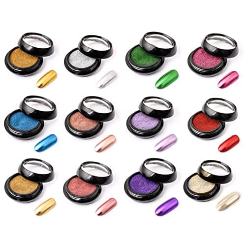 Holzsammlung 12 Couleur BoîTe Poudre à Ongles,Paillettes Ongles Effet Miroir Poudre Chrome d'Ongle,Chrome Pigments Avec Paillettes pour Décoration D'ongle#03