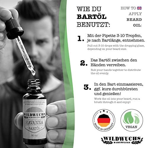 Huile de barbe HAVANNA à l'huile d'argan (30 ml) pour une barbe douce au parfum des Caraïbes, 100% naturelle et végétalienne de Wildwuchs Bartpflege - Cadeau pour hommes barbus