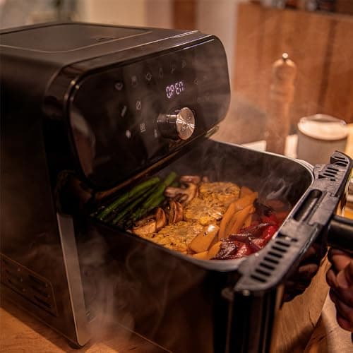 Cecotec Airfryer Cecofry Smokin' Duo 6000. Friteuse sans Huile, 6L Double Résistance, 2000W, 2 en 1: dorer et fumer, 13 menus, température réglable, écran tactile multifonctionnel.