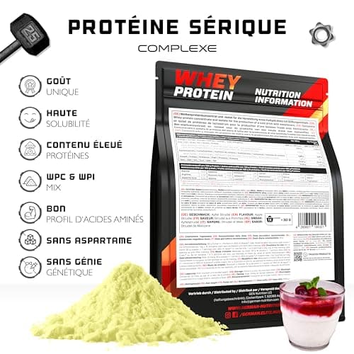Whey Protein Complex - 1000 g (Semoule au lait avec des Cerises) - Avec part d'isolat - Protéine soluble instantanée en poudre avec BCAA & EAA - German Elite Nutrition