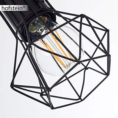 Plafonnier Bardhaman, lampe de plafond en métal noir, 4 flammes, 4 x E27 douille, spot au design rétro/vintage en grille et effet de lumière au plafond, sans ampoules