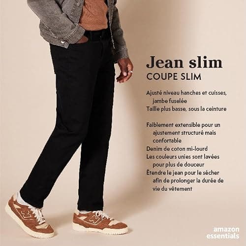 Amazon Essentials Jean Slim - couleurs abandonnées Homme, Bleu Foncé Vintage, 33W / 32L