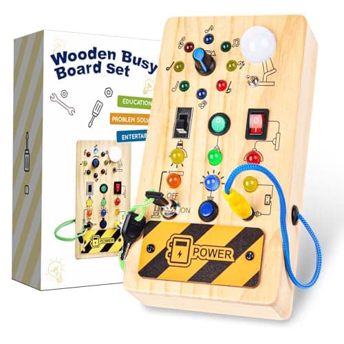 Montessori Busy Board Light Switch, Jouet en Bois à Partir de 1 an, Tableau d'activités Electroniques pour Bébé 18 Mois, Jouet d'apprentissage Sensoriel, Cadeau pour Garçons et Filles de 2 3 4 ans