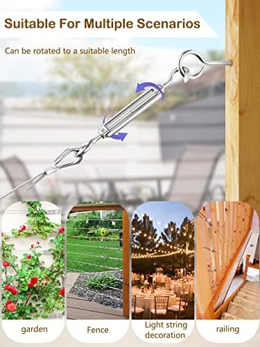TooTaci Corde en Acier Inoxydable à Suspendre Kit,30M/2mm Câble en Acier Inoxydable Revêtu avec M5 Tendeurs de Fil,Kit Cable Metallique 2mm pour Plantes Grimpante,Outdoor Suspension,Corde a linge