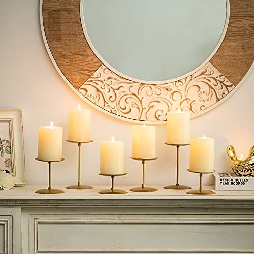 Romadedi Bougeoir Doré pour Bougies Pilier - Lot de 24 Bougeoirs Métal Moderne Décoration Centre de Table pour Mariage Noël L’Avent pour la Maison Salon Table Salle à Manger