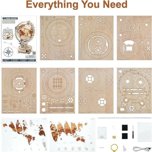 ROWOOD Puzzle 3D Bois Globe Lumineux Maquette en Bois a Construire Adulte - Kits de Modèles de Bricolage Construction Jouet - Cadeaux de Noël et d'anniversaire pour Adultes et Adolescents
