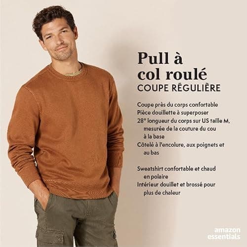 Amazon Essentials Sweat-Shirt à col Rond en Polaire (Grandes Tailles Disponibles) Homme, Noir, L