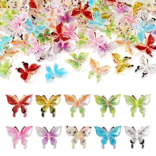 Cheriswelry Lot de 60 cabochons papillon à paillettes en résine transparente de couleurs mélangées pour décoration d'ongles, scrapbooking, pinces à cheveux, bricolage, bijoux artisanaux