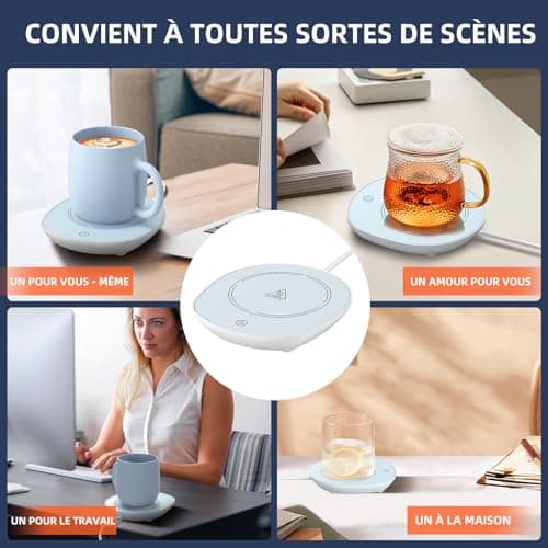 Chauffe Tasse Bureau avec Inductance Gravitationnelle pour Arrêt Automatique, Maintien Thé Lait Café au Chaud en Cuisine et Maison (avec Tasses)