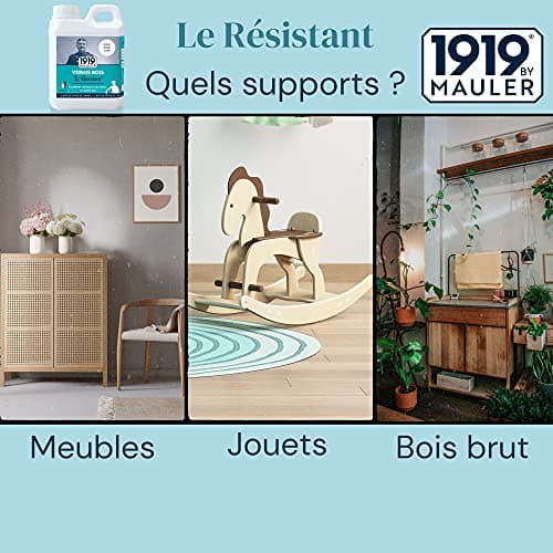 1919 BY MAULER - Vernis bois « Le Résistant » - 0,5L - Satiné Chêne Foncé - Protection contre taches et rayures pour meubles, poutres, boiserie intérieure.