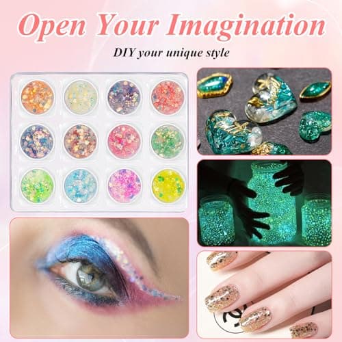 12 Couleurs Paillettes Visage Gel Festival Briller Dans L'obscurité Fluorescent Festival Accessoire pour Visage Yeu Paillettes Corps pour Masquerade Maquillage Quotidien Musique Halloween Christmas