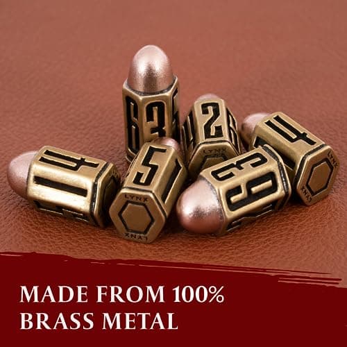 Set de Dés Métal en Forme de Balle/Bullet Dice Set - Six Dés JdR D6 en Laiton - Set de Dés 6 Faces Idéal pour Donjon et Dragon, Warhammer 40k, Jeu de Role,D&D, Accessoires RPG/Dungeons & Dragons/DND