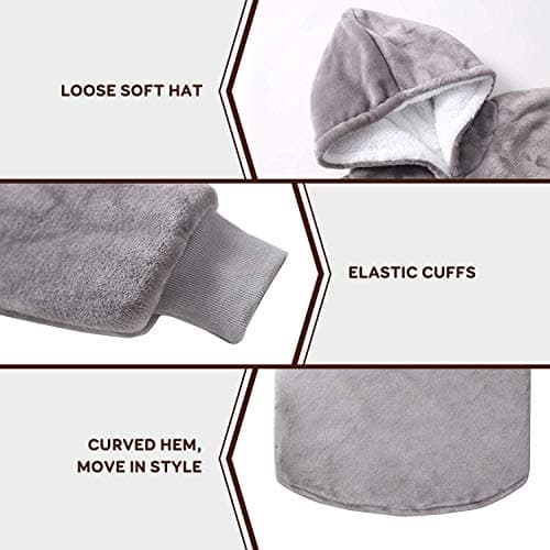 Flannel Hoodie Couverture Chaude Douce Robe Sweat Pull avec des Manches Velvet Épaisse Plaid Couverture, Sweat à Capuche Super Doux Chaud Confortable Taille Unique Gris