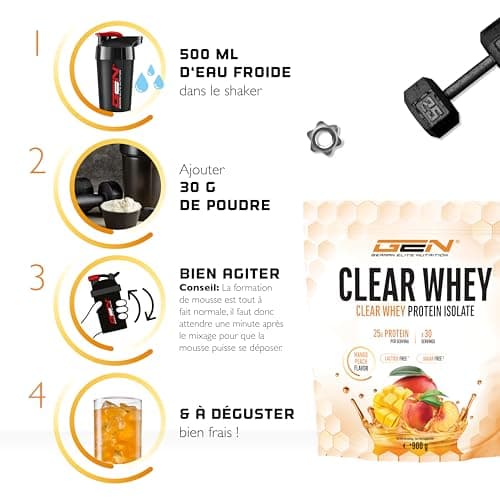 Clear Whey Isolate Protein Shake - Shake Protéiné Fruité & Rafraîchissant - Isolat De Protéines De Lactosérum De Haute Qualité (900g, Mangue Pêche)