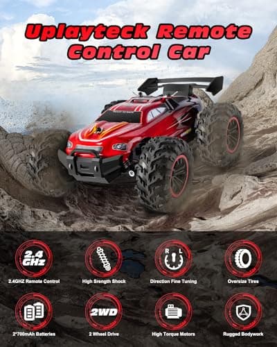 Uplayteck Voiture Télécommandée, 1:18 2WD 2,4 GHz RC Voiture, Tout-Terrain à Grande Vitesse 20+KM/h Véhicule avec Piles Rechargeables, Buggy RTR Truck de Jouet, Cadeau pour 5+ Ans Enfants et Adultes