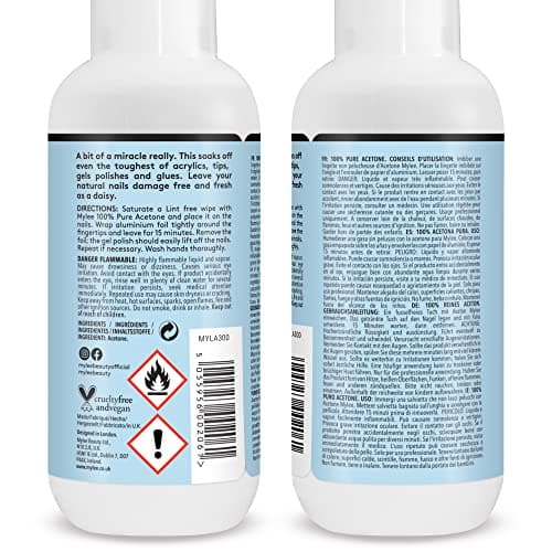 Mylee Acétone 100 % Pure Dissolvant Pour Ongles De Qualité Supérieure Enlève Le Gel UV/LED (300ml)