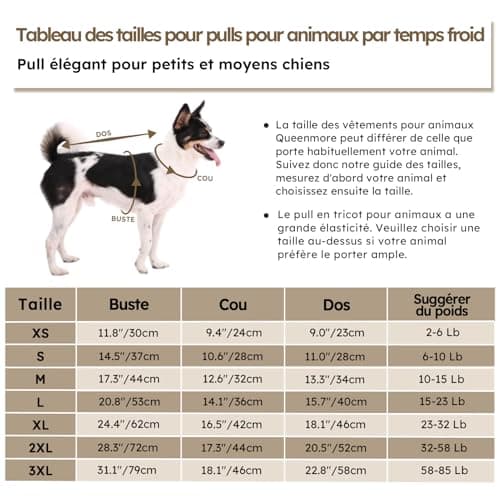Queenmore Pull Chien Petite Taille Bouledogue Français Chaud Pull-Overs pour Chiens Pull Chihuahua Manteau Teckel Vetement pour Chien Chat d'hiver, Marron, S