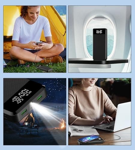 Batterie Externe 42800 mAh: PD 25W Power Bank à Chargement Rapide Portable Chargeur USB C avec Grande Capacité et Lampe de Poche & Display LED, 3 Sorties et 3 entrées pour Smartphones (Noir)