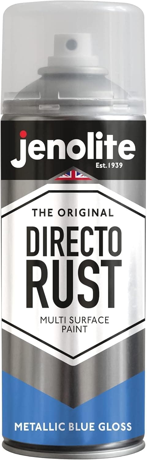 JENOLITE Directorust Peinture en aérosol métallisée brillante | BLEU | Peinture multi-surfaces | Apprêt, sous-couche et finition tout-en-un | 400 ml
