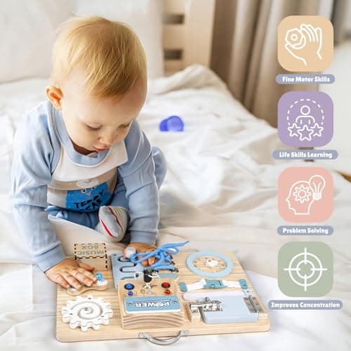 Joyreal LED Busy Board Montessori - Planche Tableau Activité Montessori 1 2 3 Ans Sensoriel Parcours Motricité Bébé Jeux Educatif Jouet Enfant pour Garcon Fille