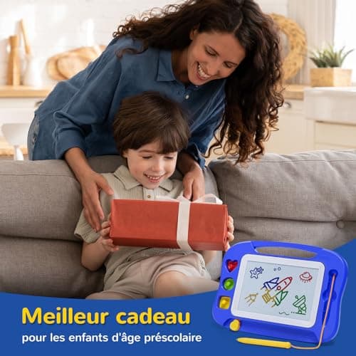 SGILE Tablette à Dessin Magnétique pour Enfants, Ardoise Magique Effaçable et Colorée avec Stylo Magnétique, Tableau Magique avec Trois Tampons, Jouet de Voyage, Cadeau d'anniversaire, Bleu