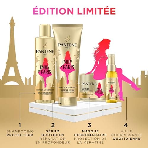 Pantene x Emily in Paris Repair & Protect Shampoing Sérum Édition Limitée 250ml. Nourrit les Cheveux Secs et Abîmés. Enrichi en Nutriments Pro-V et en Peptides de Collagène