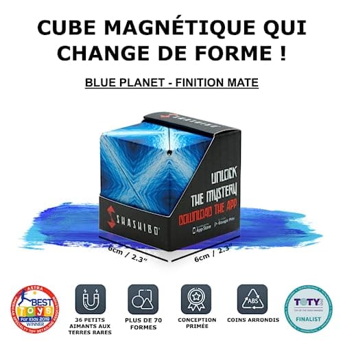 SHASHIBO Cube Transformable – Cube Antistress breveté et primé avec 36 aimants rares sur Le thème de la Terre – Peut Prendre Plus de 70 Formes (Blue Planet)