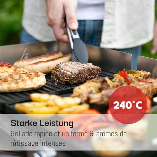 LEBENLANG 2400W Plancha électrique - Avec pince à barbecue & Protection contre les éclaboussures I Pour intérieur & exterieur I Plancha grill electrique Inox Plancha electrique Grills électriques XXL