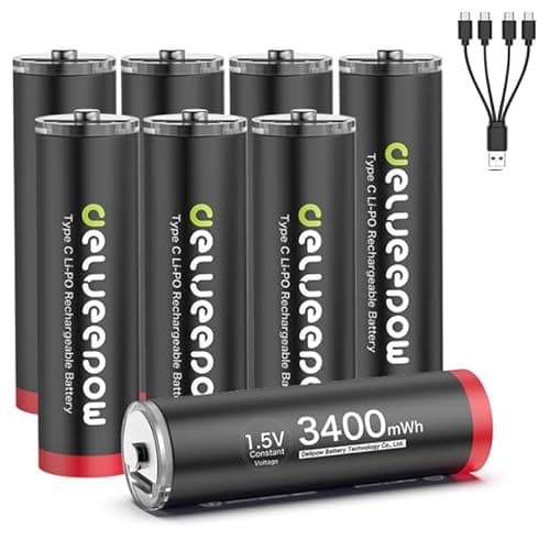Delyeepow Piles Rechargeables AA 1,5V Lithium 3400mWh de Haute capacité,Pile AA Lithium Rechargeable 1500 Cycle USB-C 8 Piles