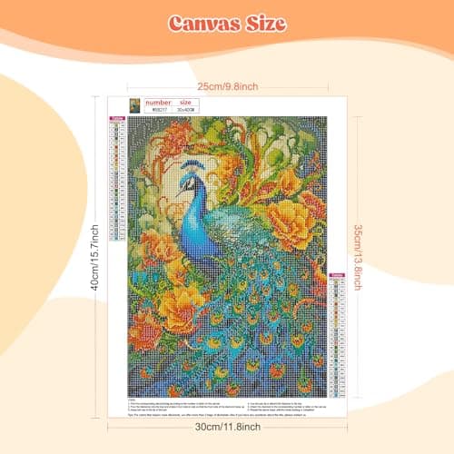 MEIYUDA 5D Diamond Painting Adulte, DIY Broderie Paon Diamant Painting Kit Complet Fleur, Peinture Diamant Artisanat Strass Point de Croix Painting pour Adultes 30x40cm