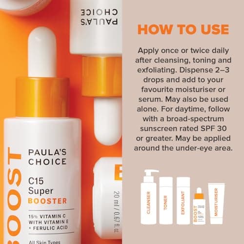 Paula's Choice C15 Vitamine C Super BOOSTER - Anti-Âge Sérum avec 15% Vitamine C - Estompe les Taches Brunes pour une Peau Terne - avec Acide Férulique - Tous Types de Peaux - 20 ml