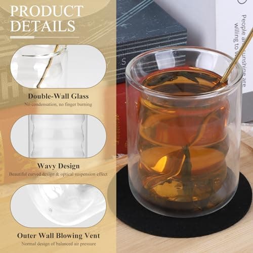 CPROSP 6 * 200ml Tasse à Café Double Paroi, Verre à Double Paroi pour Café Latte avec 6 Cuillère + 6 Sous-Verre, Tasses à Café en Cristal Résistantes à la Chaleur