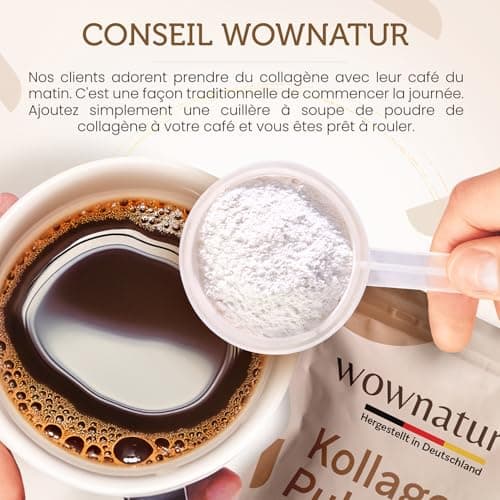 WOWNATUR® Collagen Poudre 500g Powder - Solubilité parfaite - Hydrolysat de collagène de première qualité - Petite taille des peptides de type 1, 2 et 3 - Goût et odeur neutres - L'original