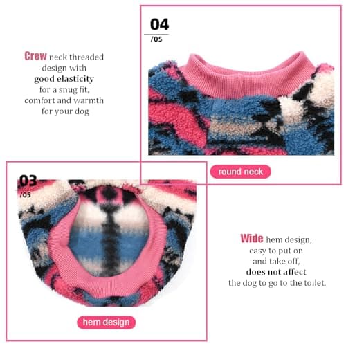 Yoolhamy Pull en polaire pour chien de petite taille - Vêtement d'hiver ethnique bohème - Doux et chaud - Pull thermique pour chien - Rose - Taille S